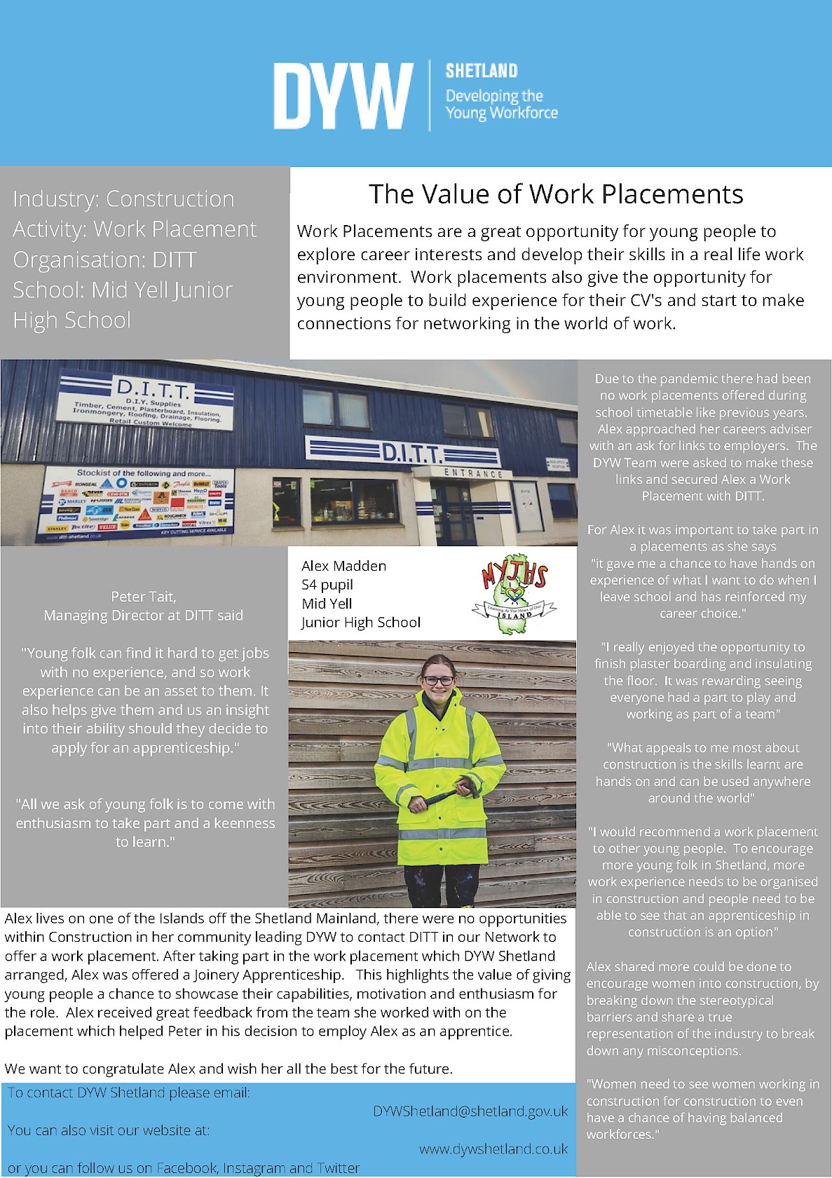 The Value of Work Placements DITT Construction Ltd